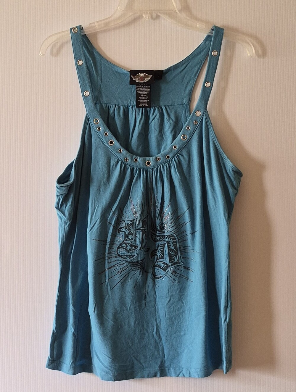 Vintage Harley-Davidson Teal Racer Back Grommet Detail Tank Top